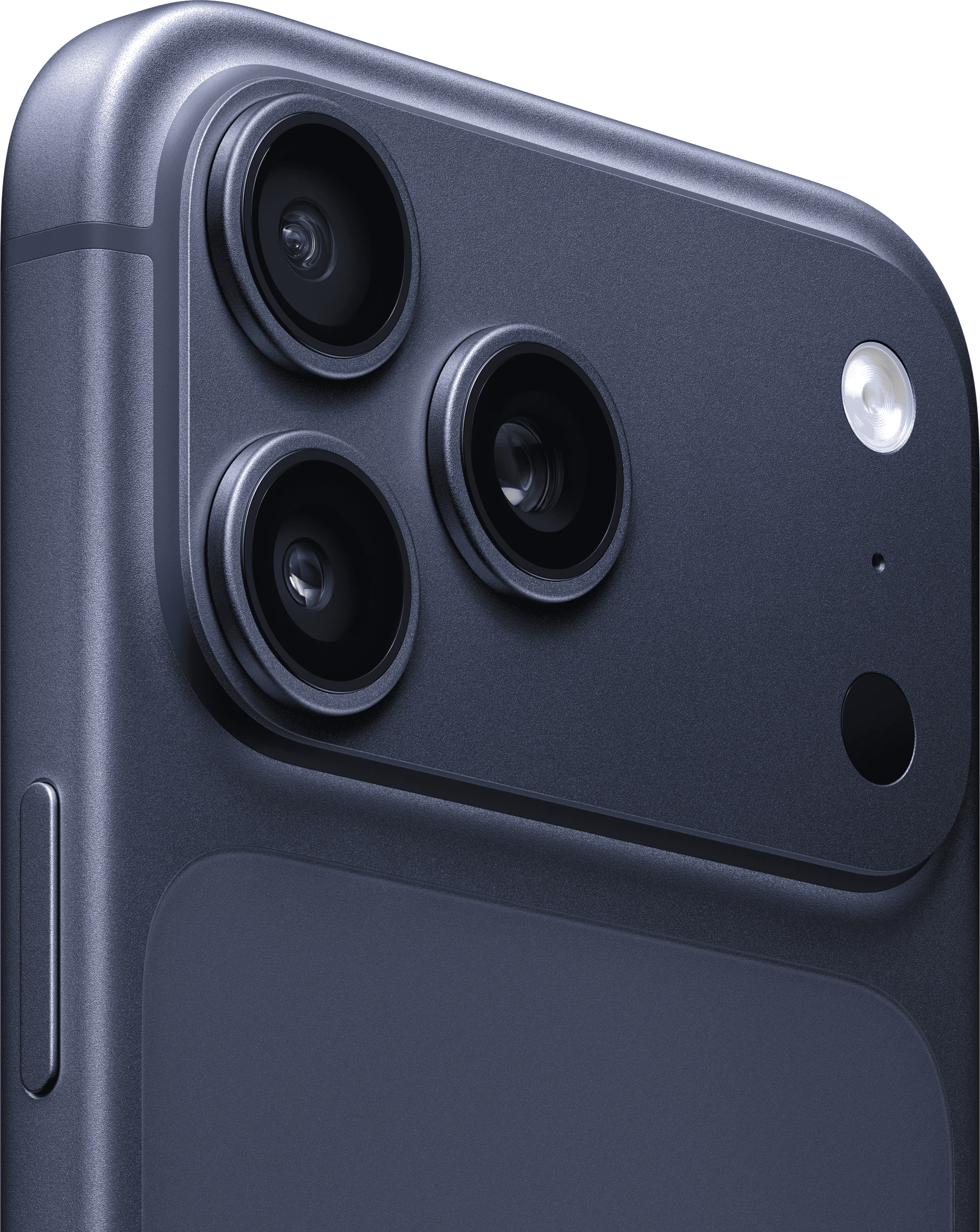 iPhone 17 Pro Max, deep blue titanium, rear camera detail