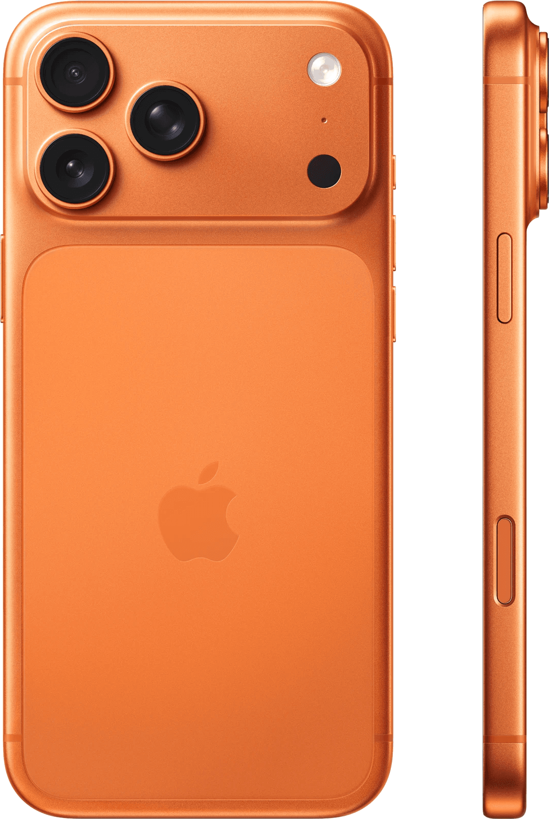 iPhone 17 Pro Max, orange, back and side profile